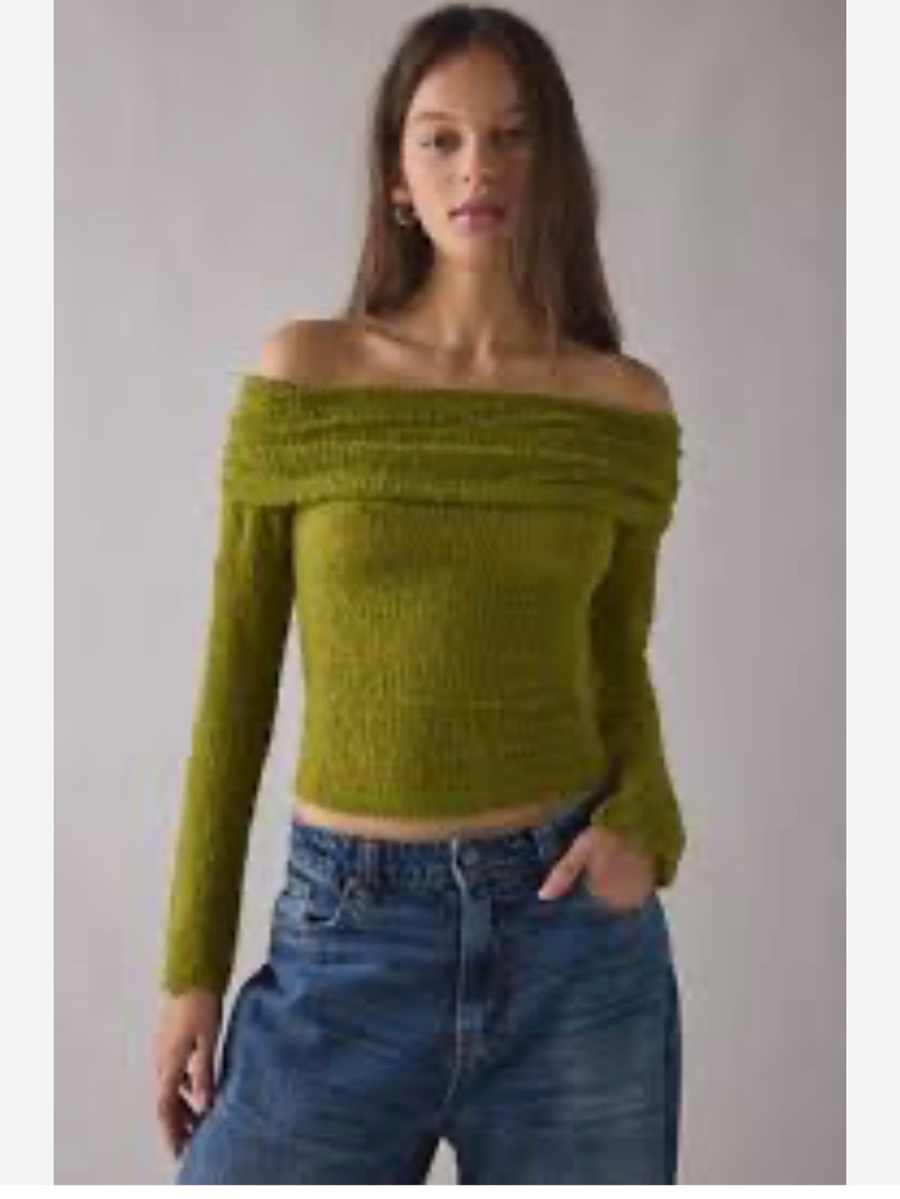 Kimchi Blue Lily Off-Shoulder Top XL Green Olive NWT - Picture 1 of 6